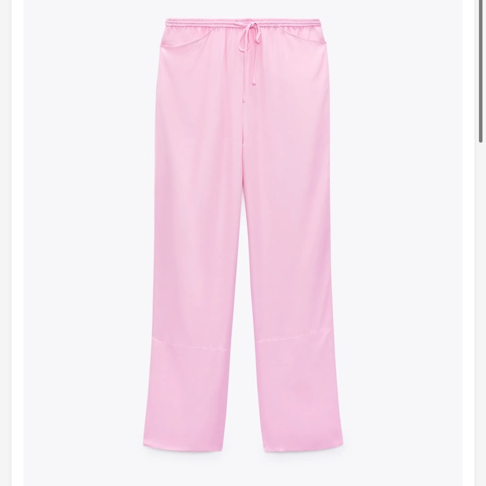 NWT Satin silk Zara pink pants tie waist